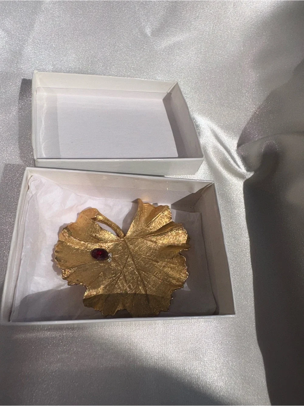 Gold Leaf Decorative Accent with Red Jewel - Elegant Home Accent